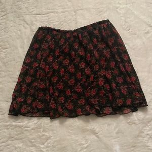 Black Skirt with Flowers and Polka Dots